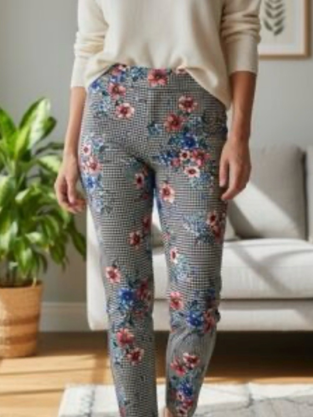 Jules & Leopold Floral Houndstooth Pull-On Ankle Pants, Size Med, EUC